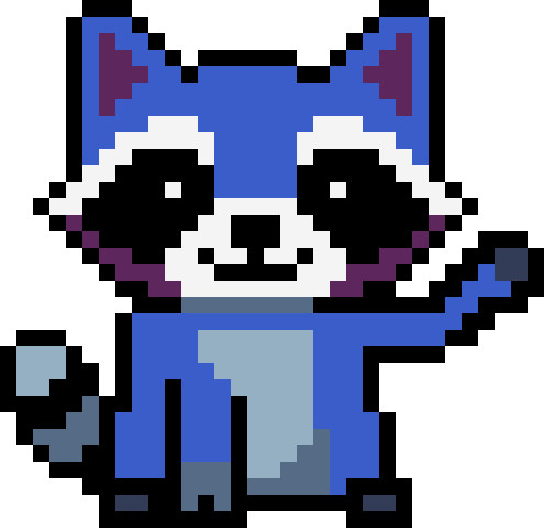 Freundlich winkender Pixelart-Datensparwaschbär